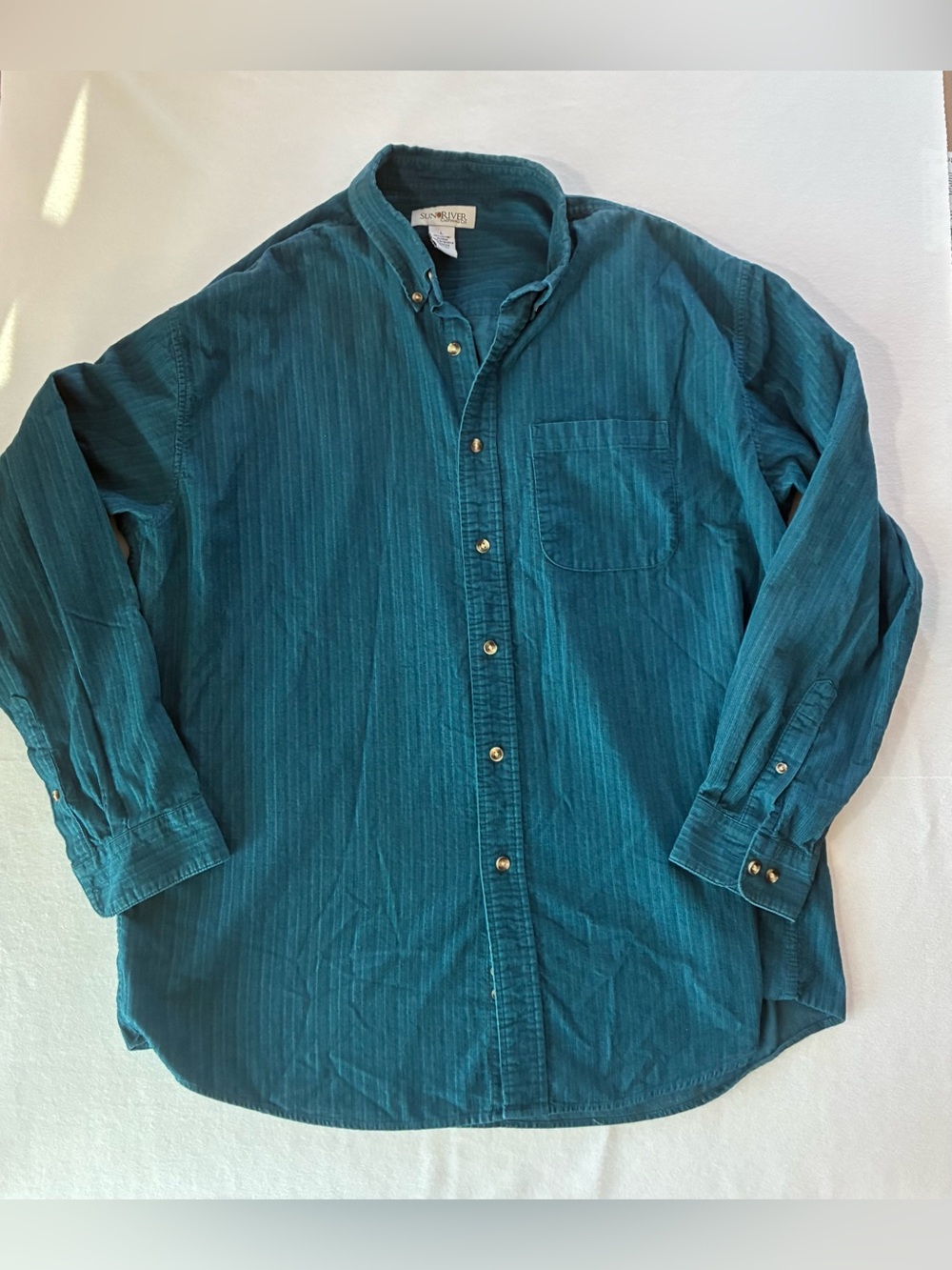 Corduroy Button-Up Shirt in Teal